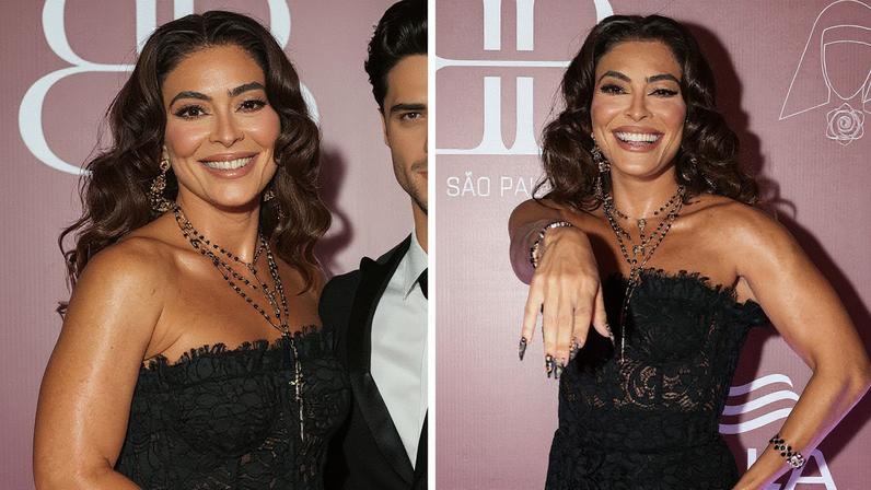 Juliana Paes surge deslumbrante com vestido de renda transparente em baile de gala (Foto: AgNews)