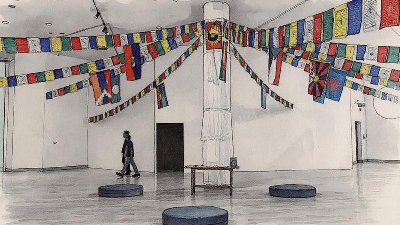 China censura exposição de arte tailandesa e persegue artista em fuga Instalação de arte do artista tibetano Tenzin Mingyur Paldron. As bandeiras tibetana e uigur foram removidas posteriormente. (Foto: Constellation of Complicity)