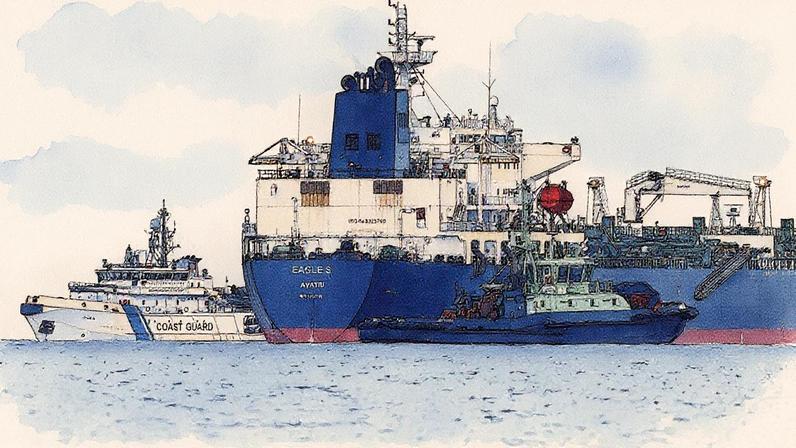 Petroleiro Eagle S., retido em porto na Finlândia, por suspeita de sabotagem contra cabos submarinos (Foto: Jussi Nukari / Lehtikuva / AFP)