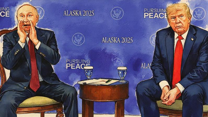 Os presidentes da Rússia e dos EUA, Vladímir Putin e Donald Trump, durante seu encontro em Anchorage (Alasca) nesta sexta-feira. (Foto: KEVIN LAMARQUE/REUTERS)