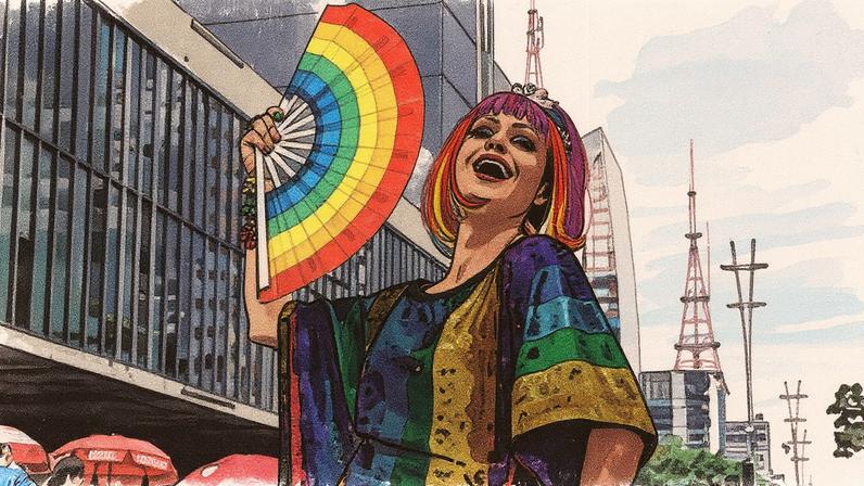 Drag queen exibe seu leque na 29ª Parada do Orgulho LGBT+ da Av. Paulista, Centro de São Paulo. (Foto: Luiz Gabriel Franco/g1)